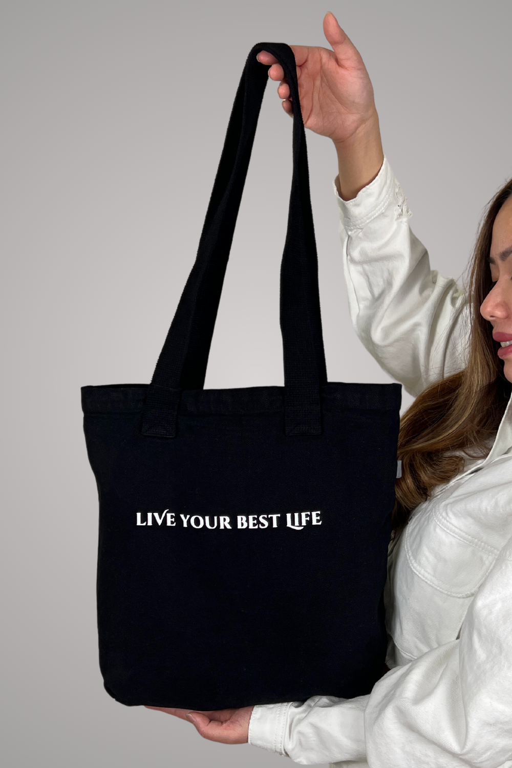 Live Your Best Life 'New York City' Denim Tote Bag (Black)