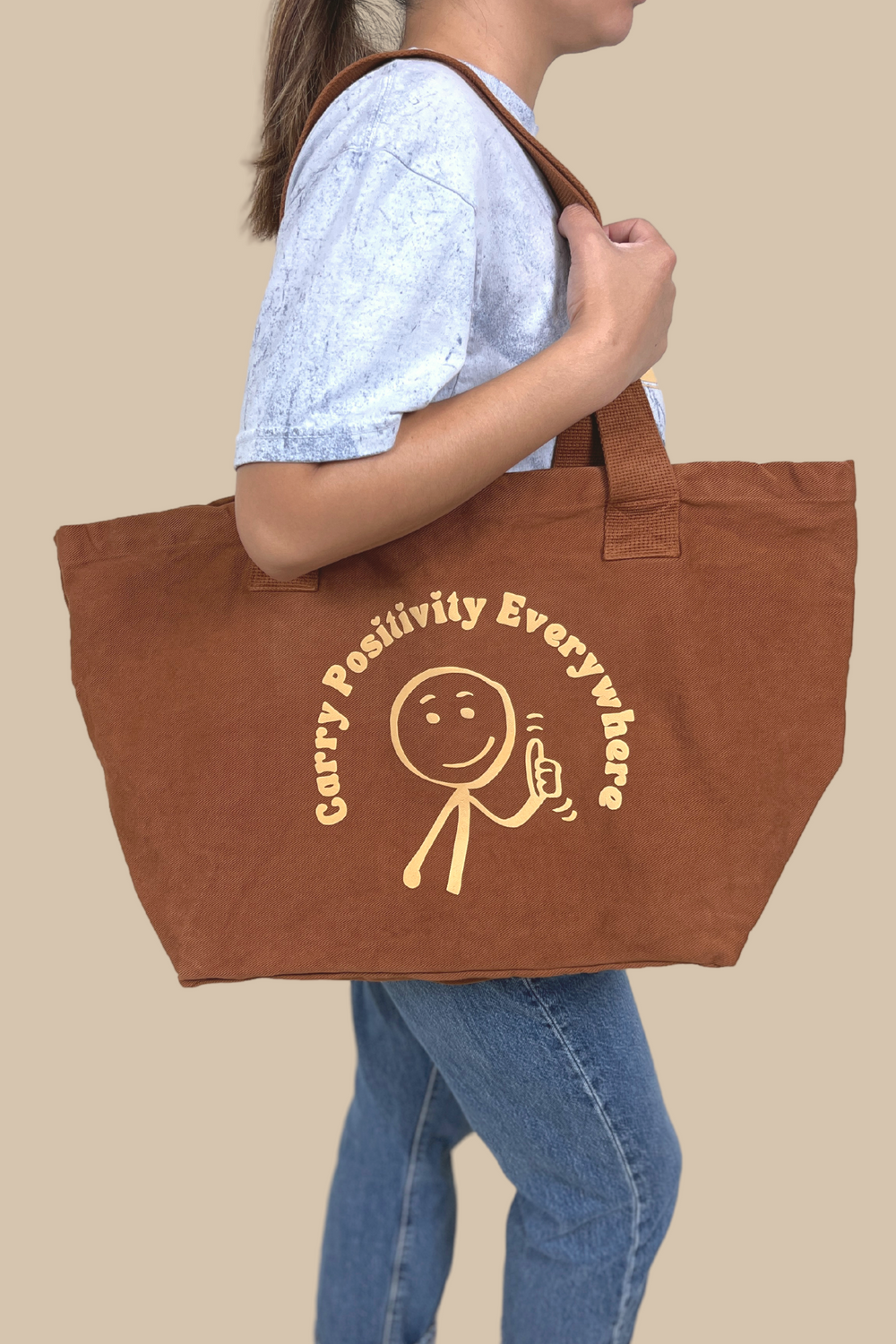 Carry Positivity Everywhere Denim Tote Bag